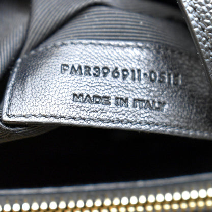 YVES SAINT LAURENT Chevron Leather Shopping Tote Shoulder Bag Black