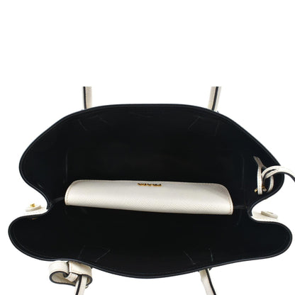 PRADA Medium Double Saffiano Leather Crossbody Bag White  - Hot Deals
