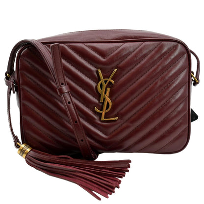 YVES SAINT LAURENT Lou Camera Chevron Leather Crossbody Bag Maroon