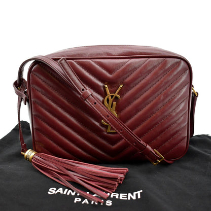 YVES SAINT LAURENT Lou Camera Chevron Leather Crossbody Bag Maroon