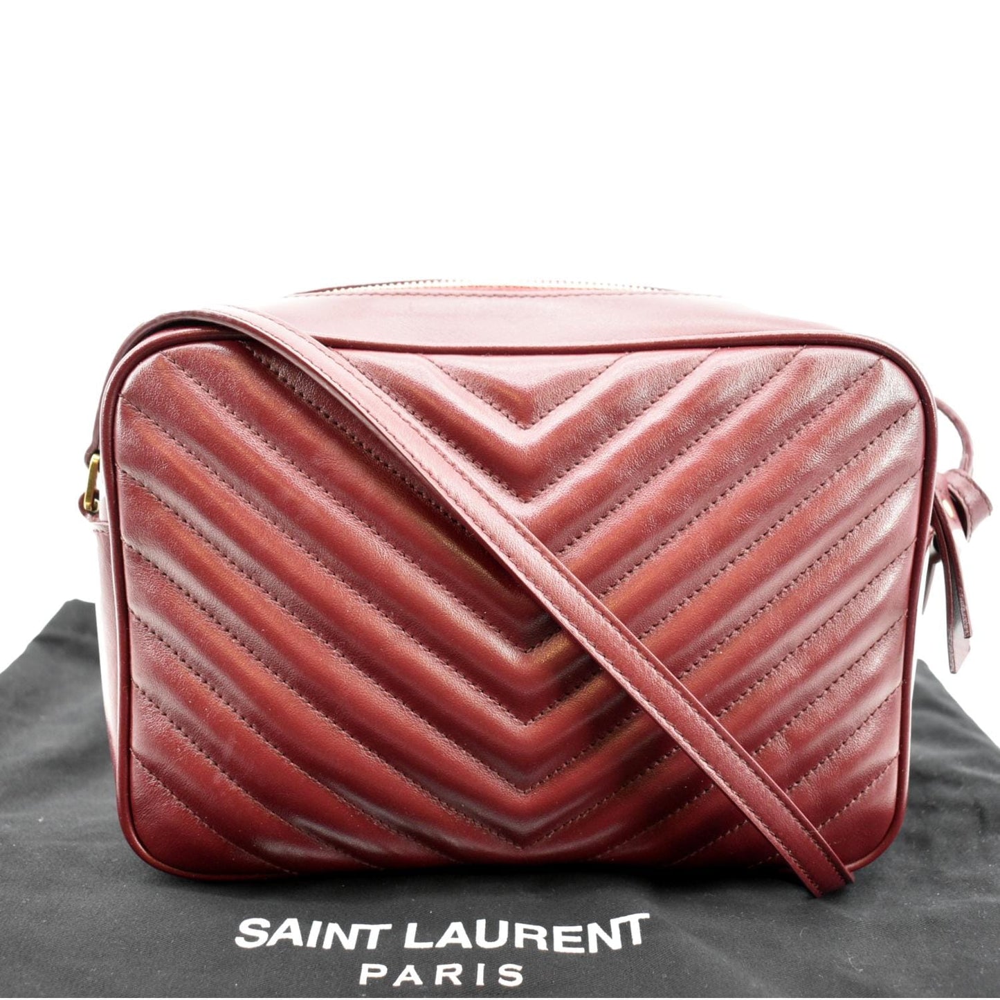 YVES SAINT LAURENT Lou Camera Chevron Leather Crossbody Bag Maroon