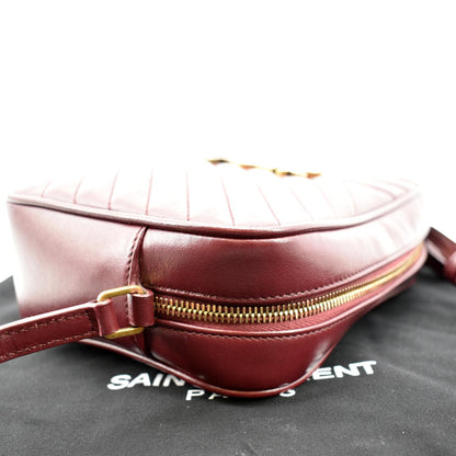 YVES SAINT LAURENT Lou Camera Chevron Leather Crossbody Bag Maroon