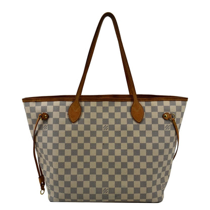 LOUIS VUITTON Neverfull MM Damier Azur Shoulder Bag White
