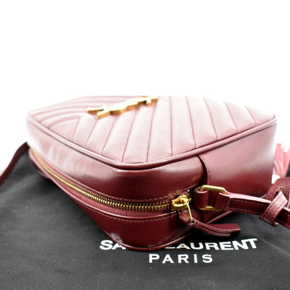 YVES SAINT LAURENT Lou Camera Chevron Leather Crossbody Bag Maroon