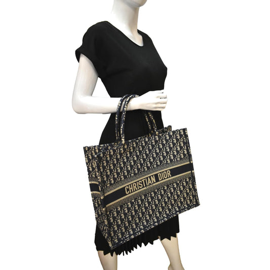 CHRISTIAN DIOR Large Book Oblique Embroidered Canvas Tote Bag Multicolor