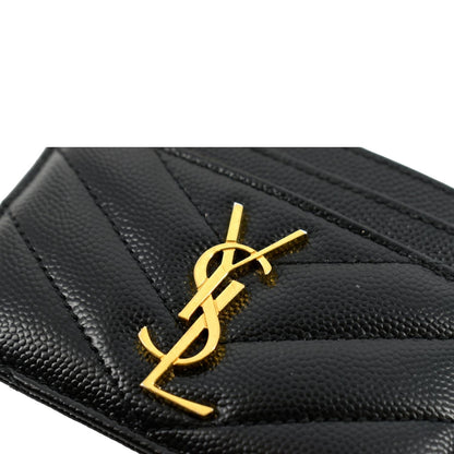 YVES SAINT LAURENT Monogram Grain Leather Card Case Black