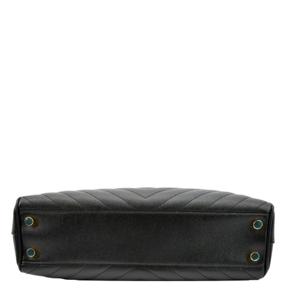 YVES SAINT LAURENT Chevron Leather Shopping Tote Shoulder Bag Black