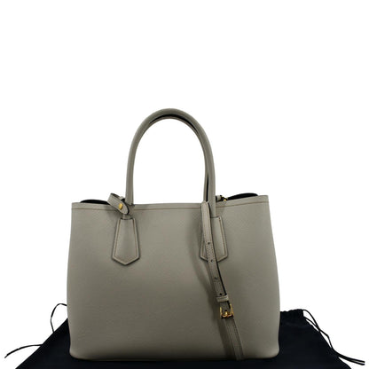 PRADA Medium Double Saffiano Leather Crossbody Bag White  - Hot Deals