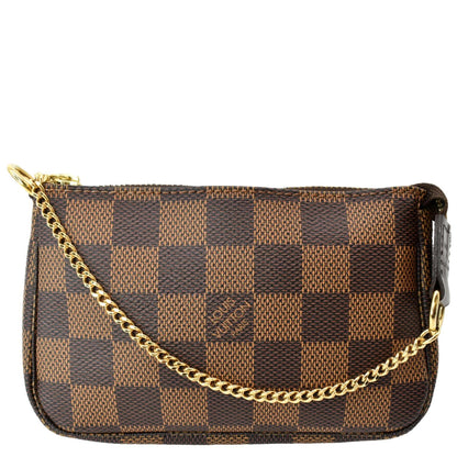 LOUIS VUITTON Mini Pochette Damier Ebene Accessories Pouch Brown