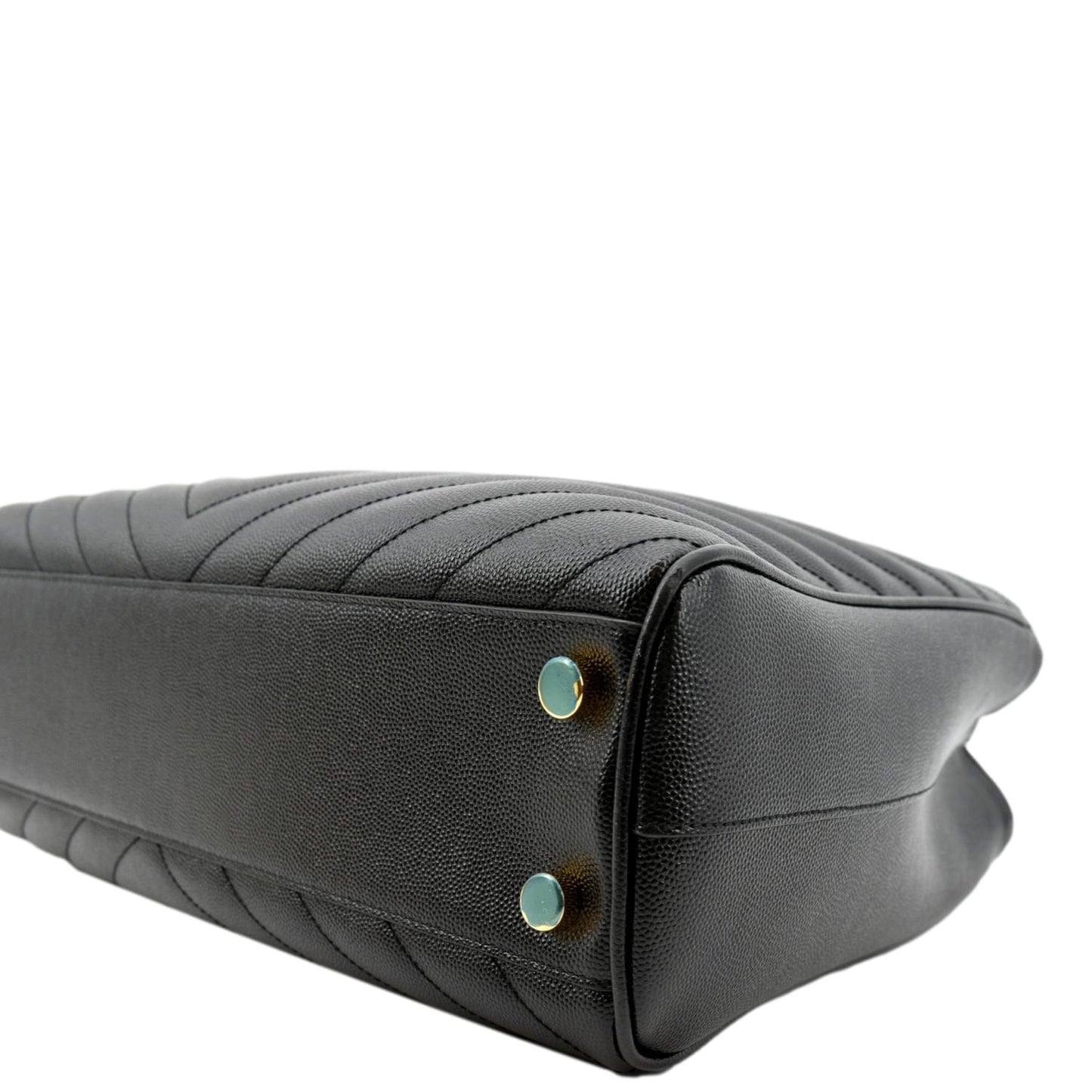 YVES SAINT LAURENT Chevron Leather Shopping Tote Shoulder Bag Black