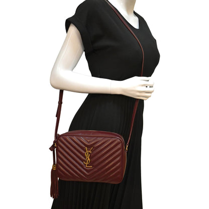 YVES SAINT LAURENT Lou Camera Chevron Leather Crossbody Bag Maroon