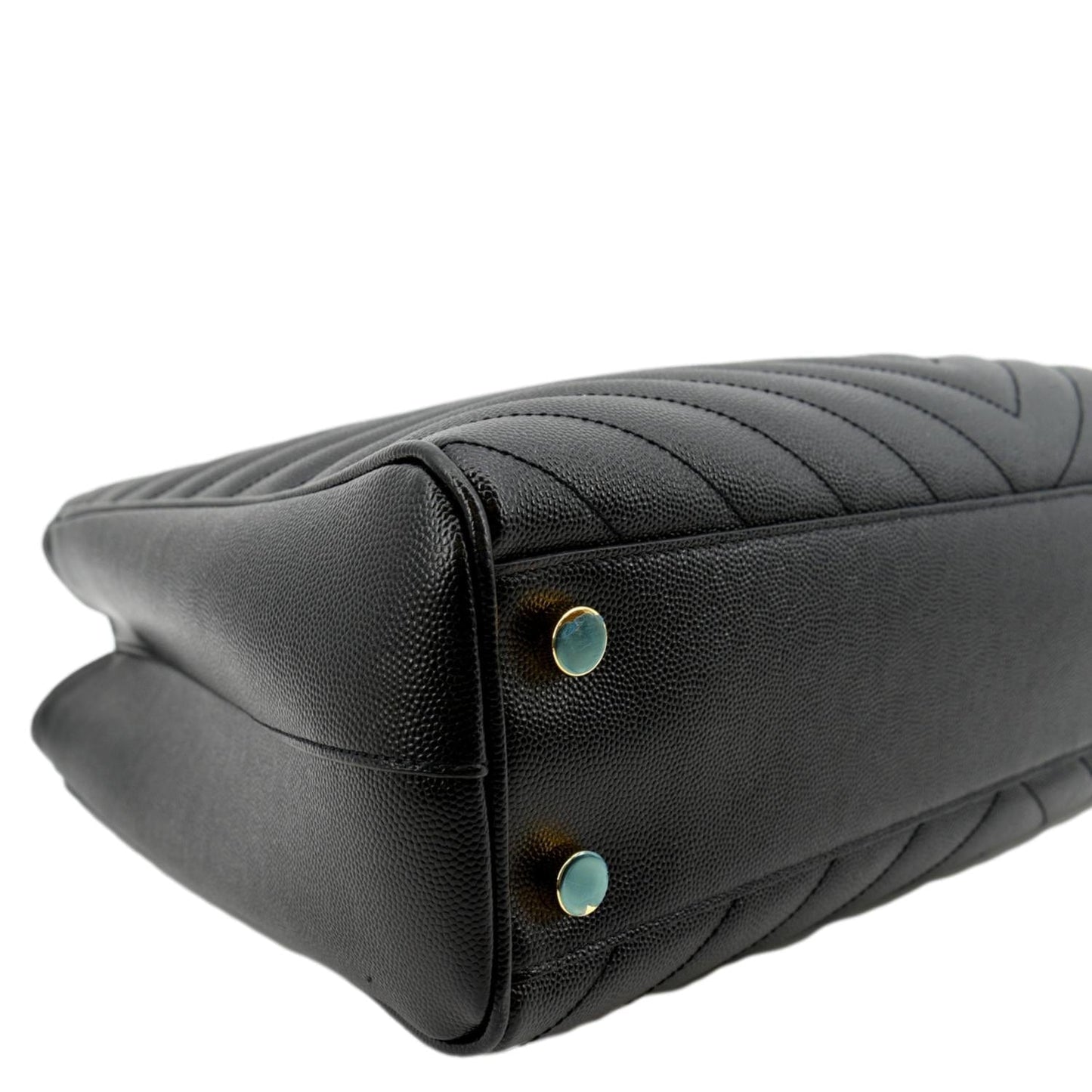 YVES SAINT LAURENT Chevron Leather Shopping Tote Shoulder Bag Black