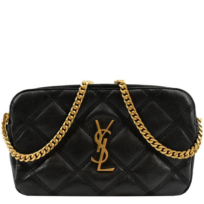 YVES SAINT LAURENT Becky Double Zip Lambskin Leather Crossbody Bag Black