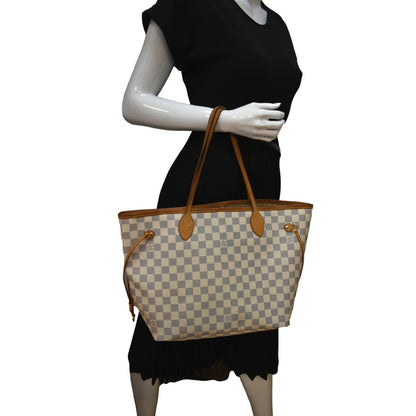 LOUIS VUITTON Neverfull MM Damier Azur Shoulder Bag White