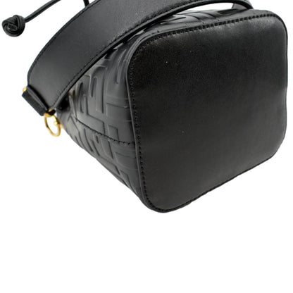 FENDI Mon Tresor Drawstring FF Leather Bucket Bag Black