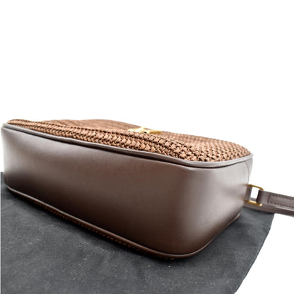 YVES SAINT LAURENT Lou Camera Raffia Canvas Crossbody Bag Brown