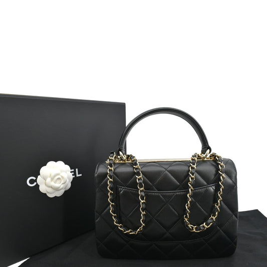 CHANEL Small Trendy CC Quilted Lambskin Dual Handle Flap Shoulder Bag Black