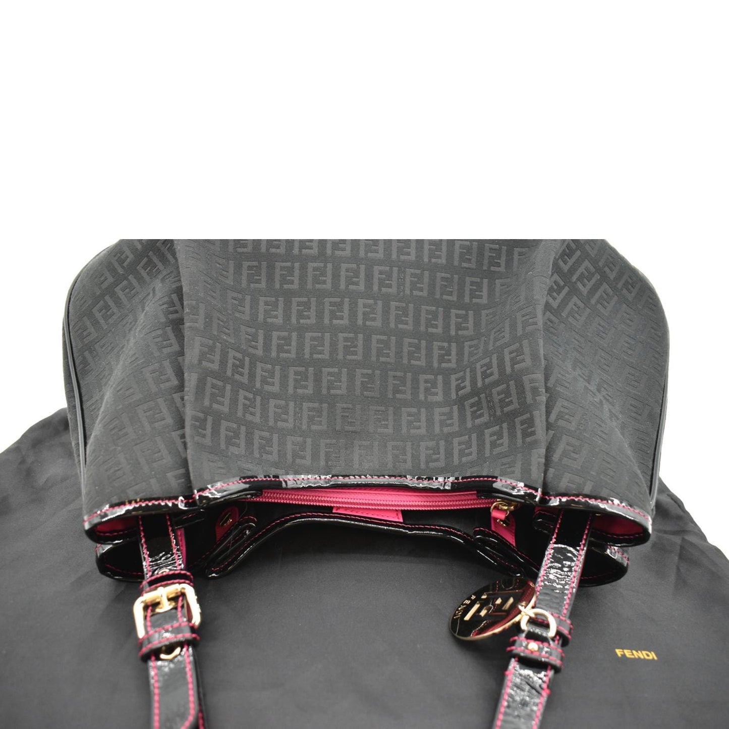 FENDI Zucchino Print Canvas Shopping Tote Bag Black