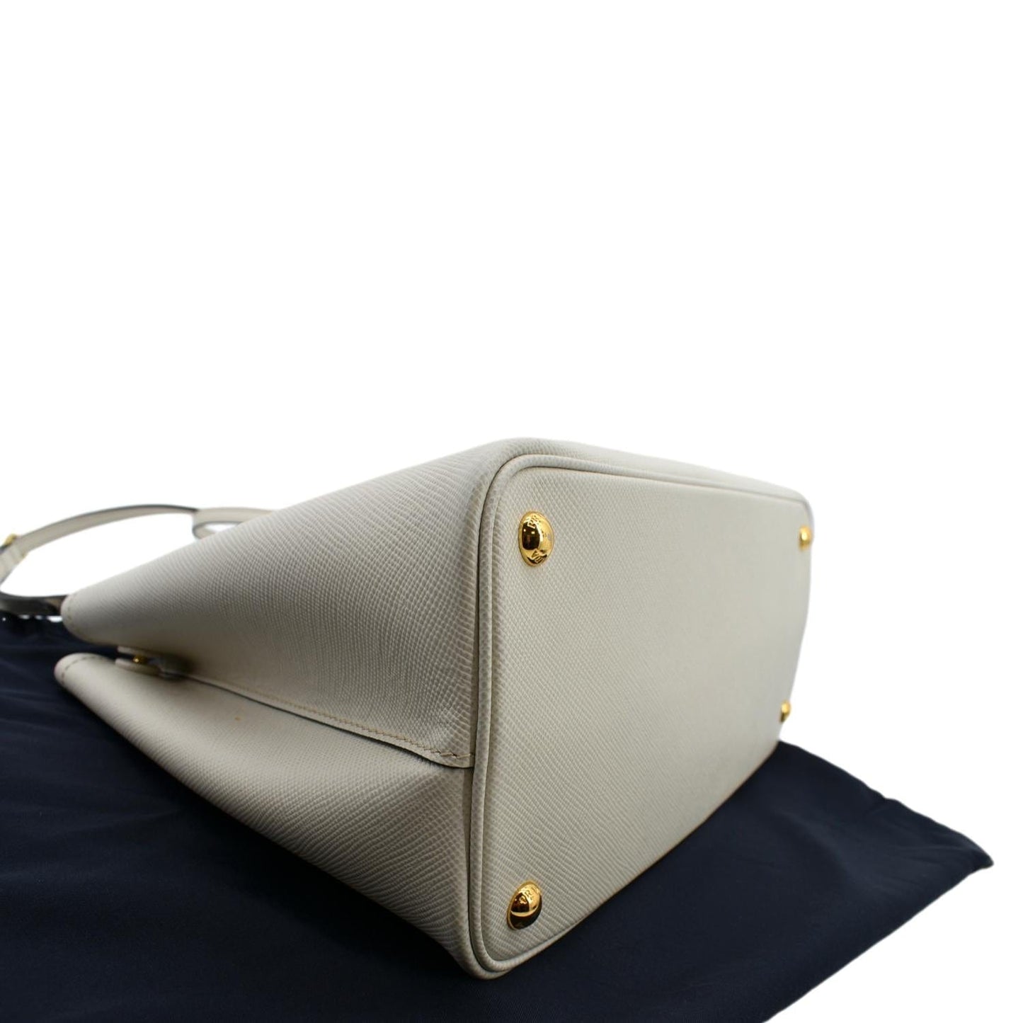 PRADA Medium Double Saffiano Leather Crossbody Bag White  - Hot Deals