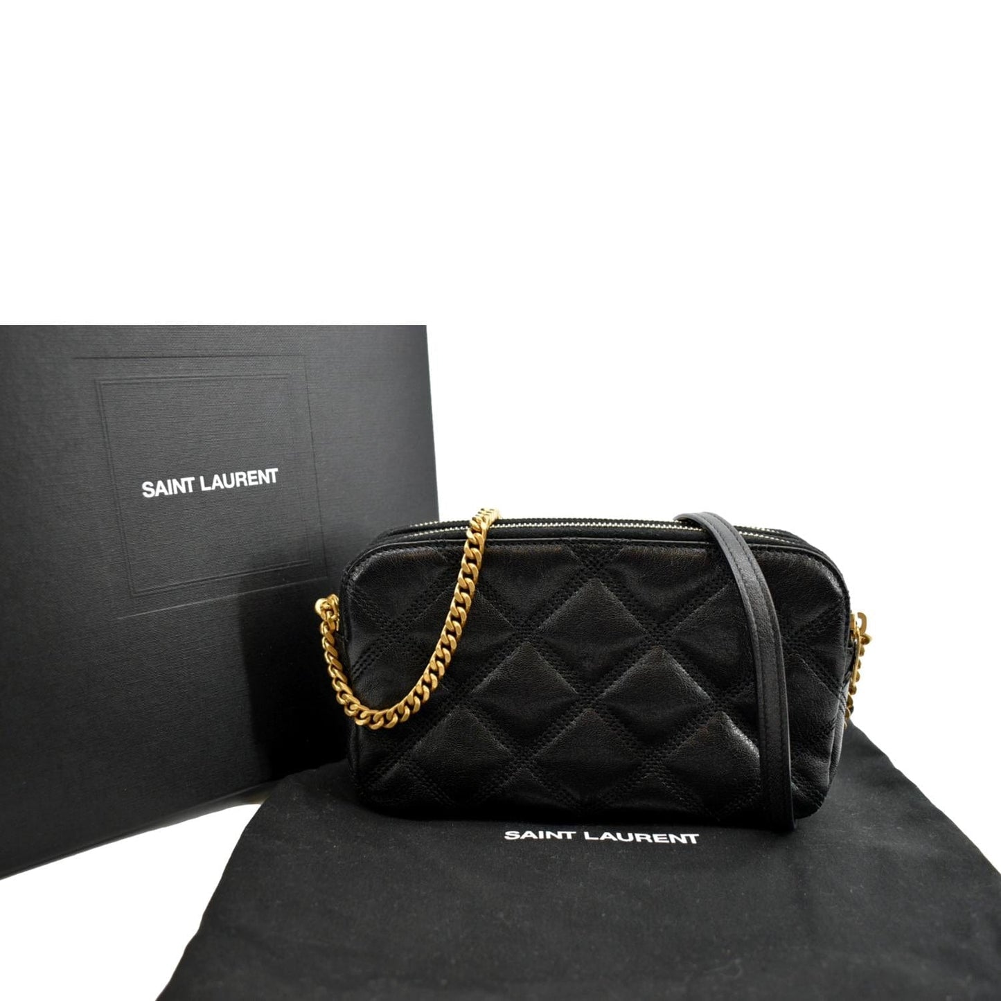YVES SAINT LAURENT Becky Double Zip Lambskin Leather Crossbody Bag Black