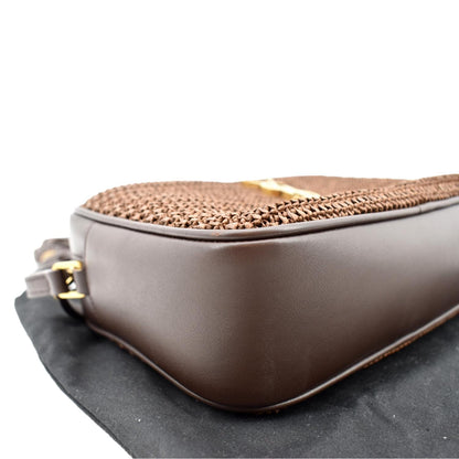 YVES SAINT LAURENT Lou Camera Raffia Canvas Crossbody Bag Brown