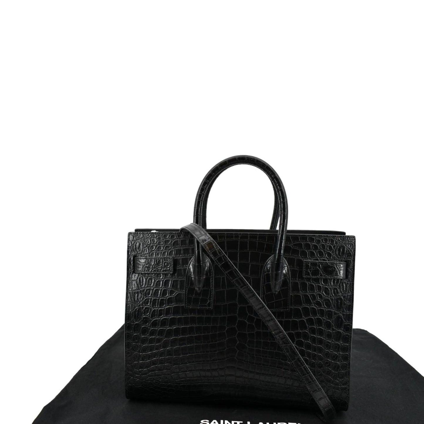 YVES SAINT LAURENT Sac de Jour Crocodile-Embossed Satchel Bag Black