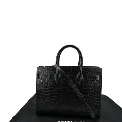 YVES SAINT LAURENT Sac de Jour Crocodile-Embossed Satchel Bag Black