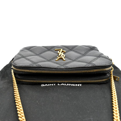 YVES SAINT LAURENT Becky Double Zip Lambskin Leather Crossbody Bag Black