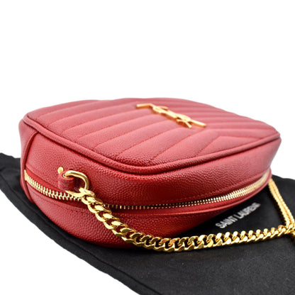 YVES SAINT LAURENT Lou Chevron Leather Camera Crossbody Bag Red