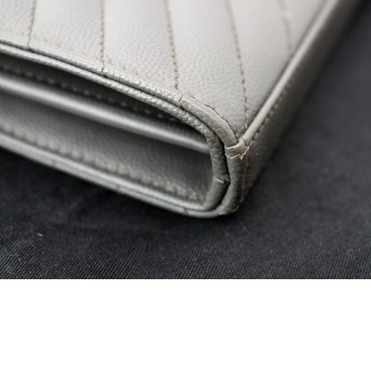 YVES SAINT LAURENT Cassandre Leather Chain Wallet Grey
