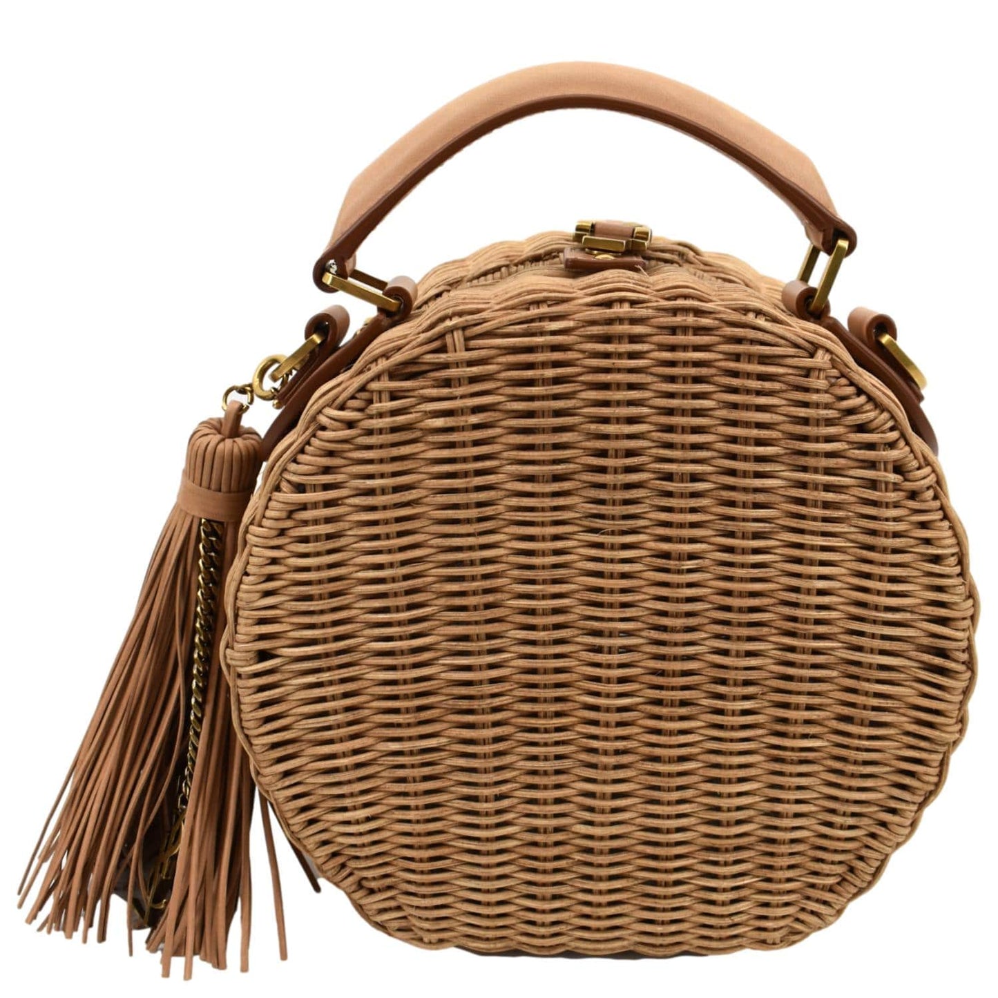 YVES SAINT LAURENT Mica Wicker Leather Crossbody Bag Beige