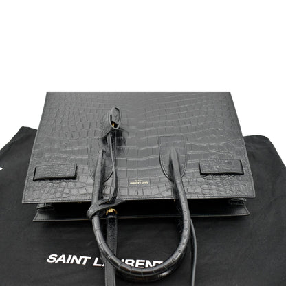 YVES SAINT LAURENT Sac de Jour Crocodile-Embossed Satchel Bag Black