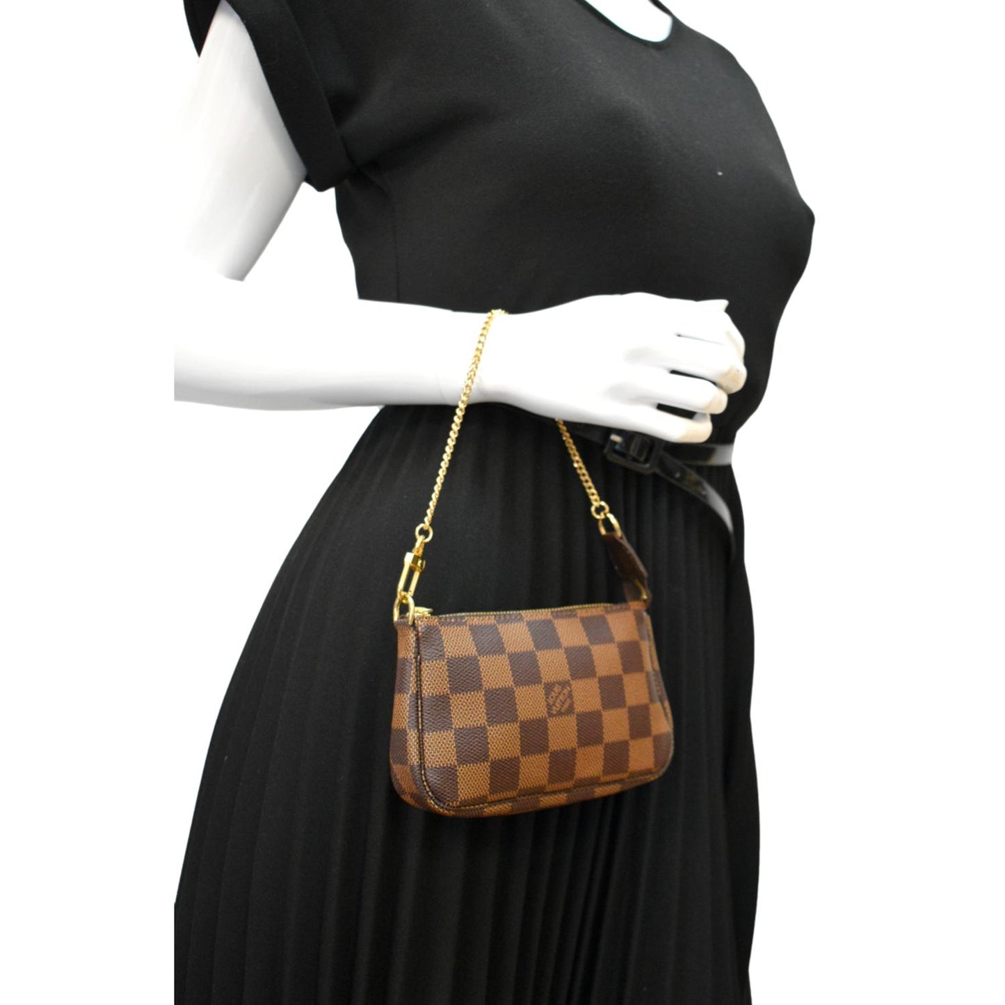 LOUIS VUITTON Mini Pochette Damier Ebene Accessories Pouch Brown