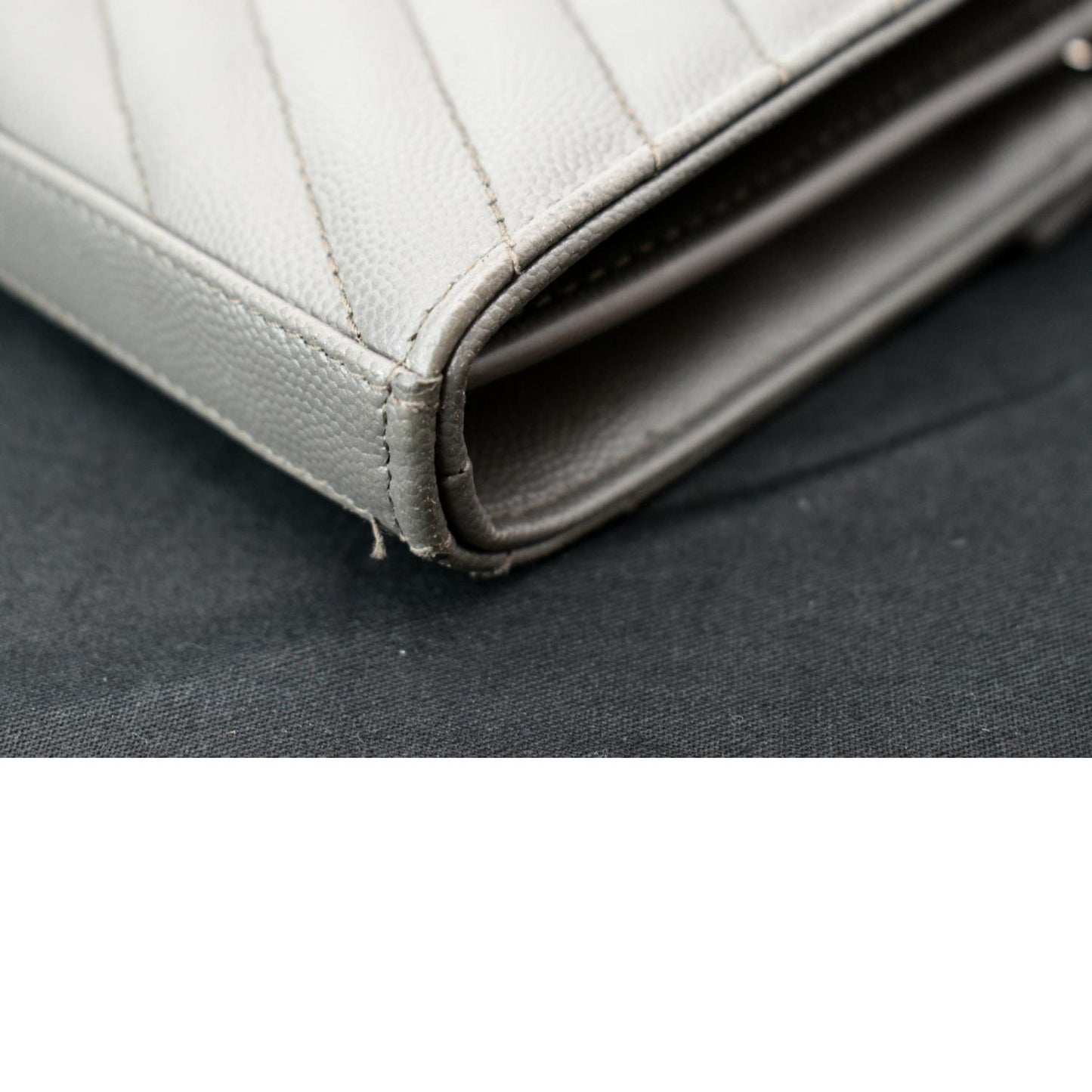 YVES SAINT LAURENT Cassandre Leather Chain Wallet Grey