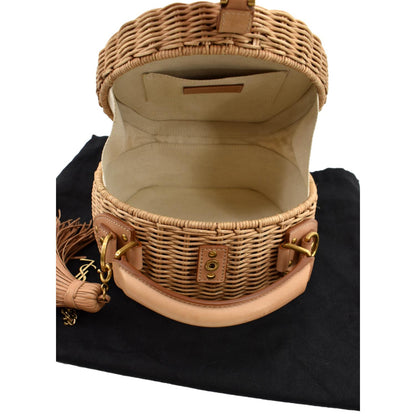 YVES SAINT LAURENT Mica Wicker Leather Crossbody Bag Beige