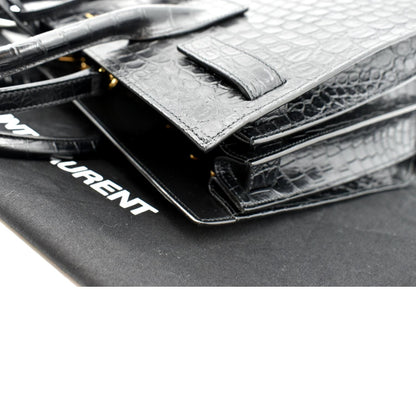 YVES SAINT LAURENT Sac de Jour Crocodile-Embossed Satchel Bag Black