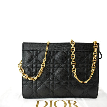 CHRISTIAN DIOR Caro Cannage Calfskin Zipped Pouch Black