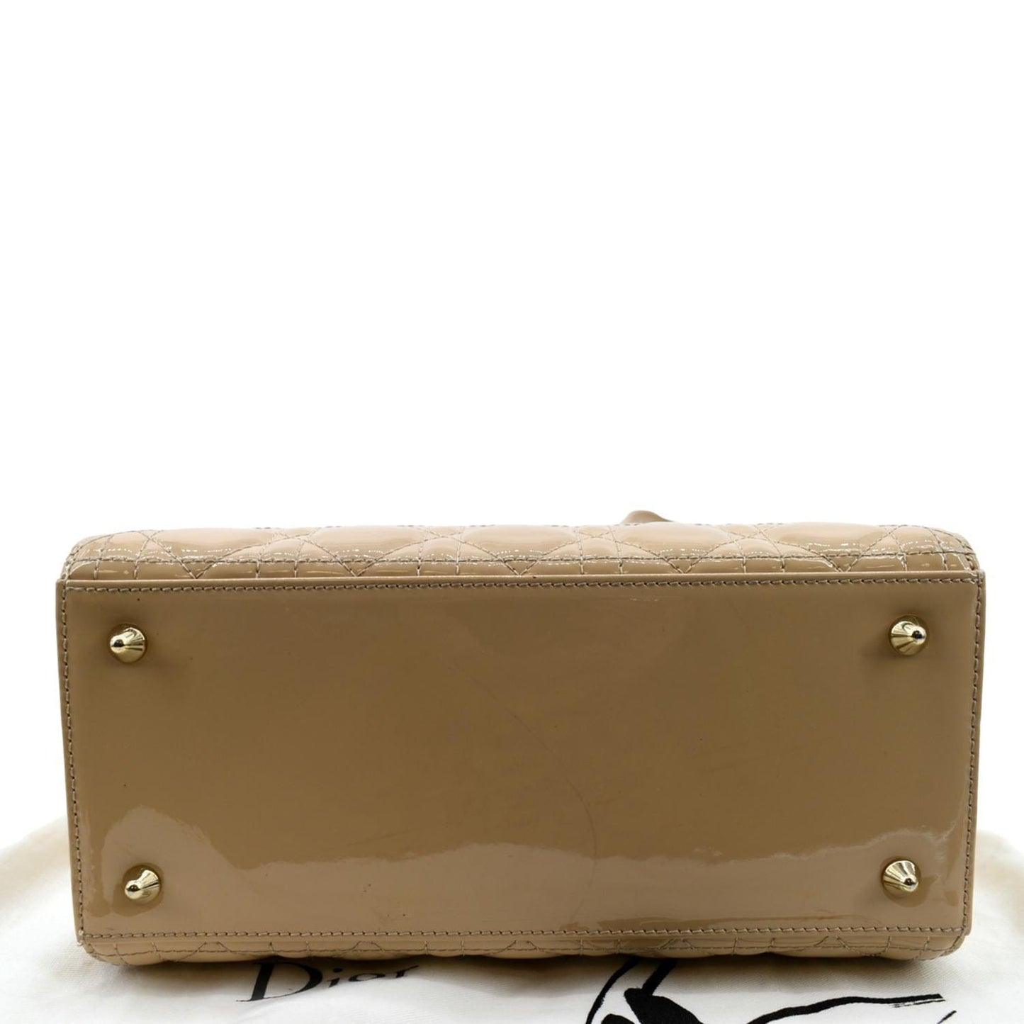 CHRISTIAN DIOR Medium Lady Dior Cannage Patent Leather Shoulder Bag Tan