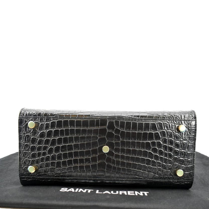 YVES SAINT LAURENT Sac de Jour Crocodile-Embossed Satchel Bag Black