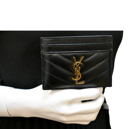 YVES SAINT LAURENT Monogram Grain Leather Card Case Black