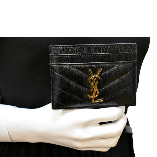 YVES SAINT LAURENT Monogram Grain Leather Card Case Black