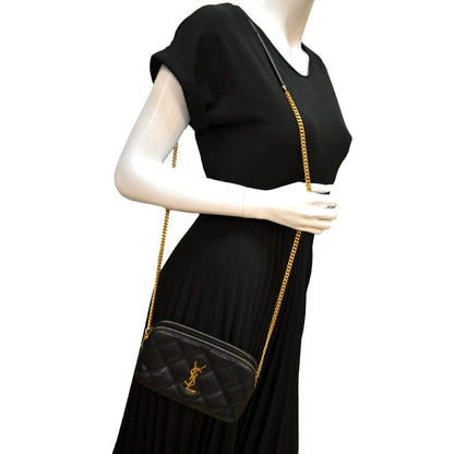 YVES SAINT LAURENT Becky Double Zip Lambskin Leather Crossbody Bag Black