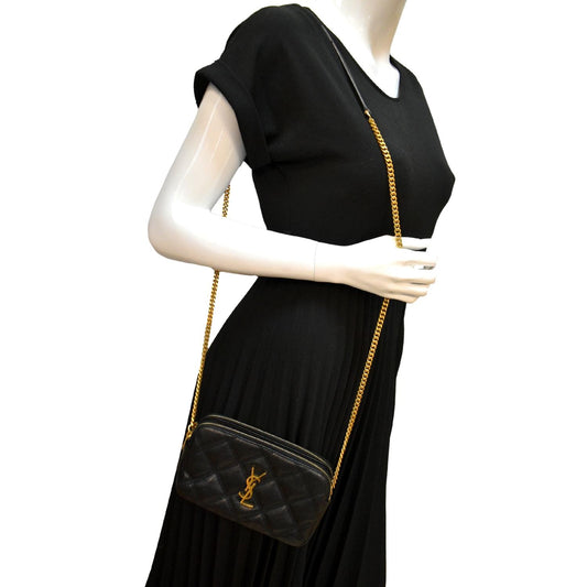 YVES SAINT LAURENT Becky Double Zip Lambskin Leather Crossbody Bag Black