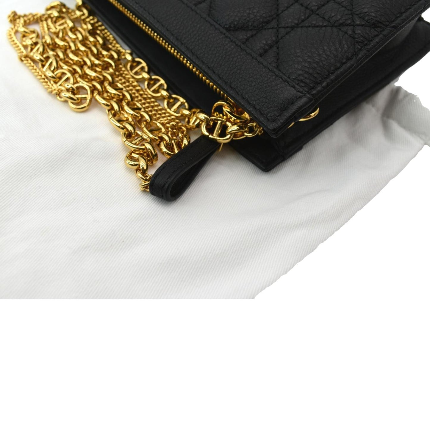 CHRISTIAN DIOR Caro Cannage Calfskin Zipped Pouch Black