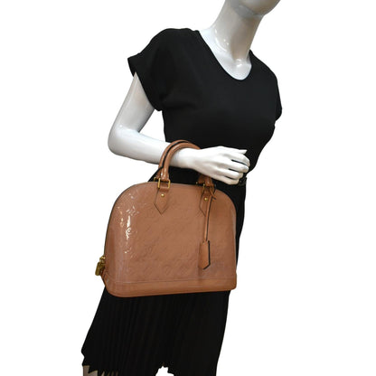LOUIS VUITTON Alma MM Monogram Vernis Leather Satchel Bag Tan