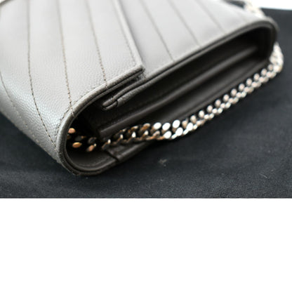 YVES SAINT LAURENT Cassandre Leather Chain Wallet Grey
