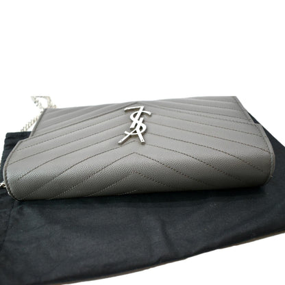 YVES SAINT LAURENT Cassandre Leather Chain Wallet Grey