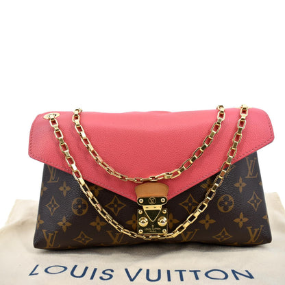 LOUIS VUITTON Pallas Chain Monogram Canvas Crossbody Bag Brown