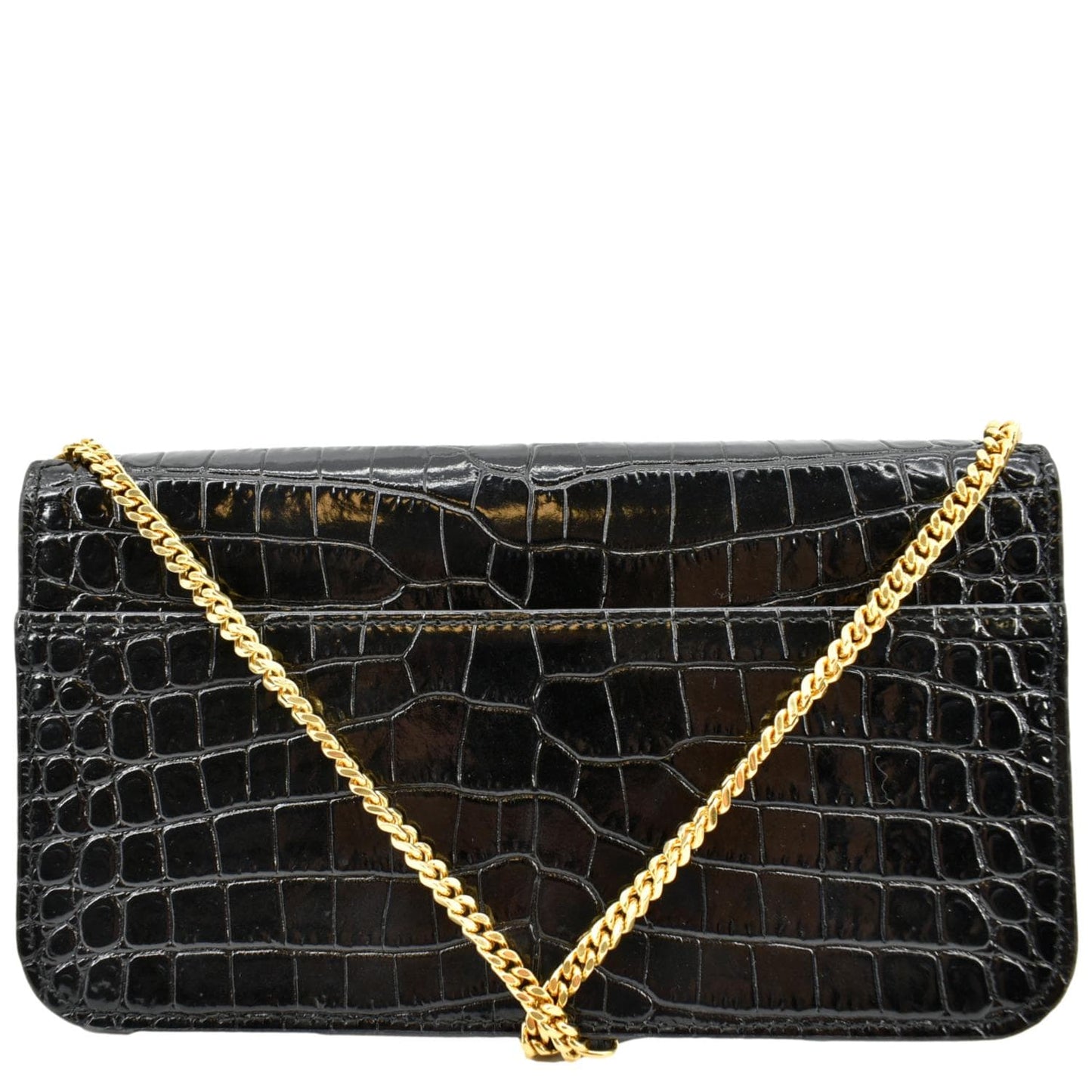 YVES SAINT LAURENT Kate Crocodile Leather Shoulder Bag Black