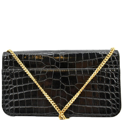YVES SAINT LAURENT Kate Crocodile Leather Shoulder Bag Black